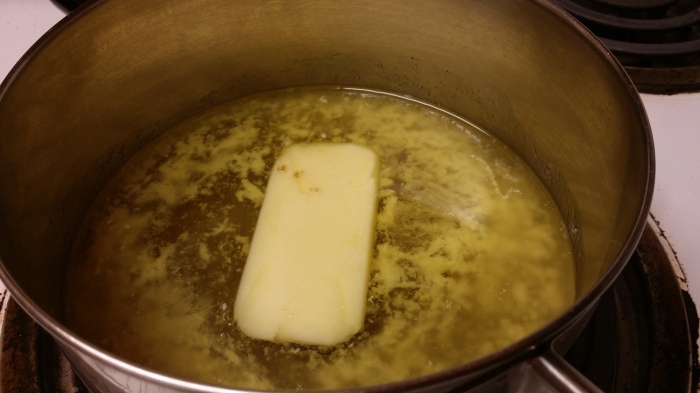 Water, butter, sugar & salt coming to a boil