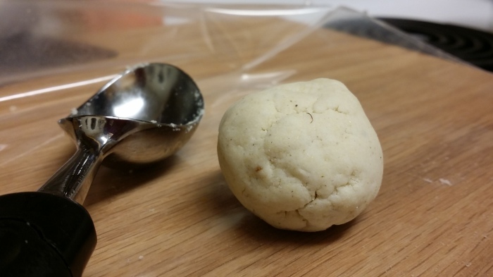Portioned masa with my ice cream scoop